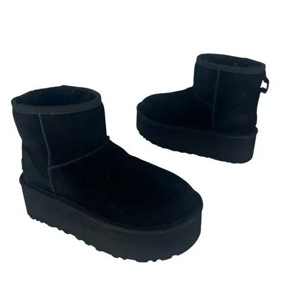 UGG Classic Ultra Mini Platform Boots Black Suede Size 6 - Picture 2 of 13